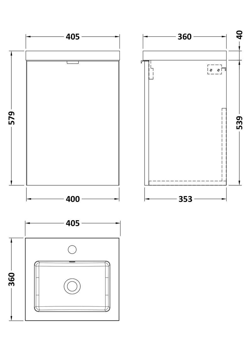 Fusion 400mm Wall Hung 1 Door Vanity Unit & Polymarble Basin - Bleached Oak Woodgrain