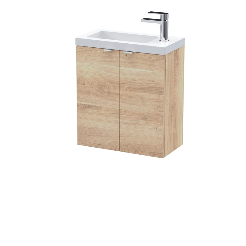 Fusion 500mm Slimline Wall Hung Vanity Unit & Basin - Bleached Oak Woodgrain