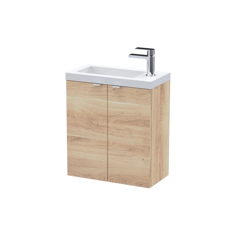 Fusion 500mm Slimline Wall Hung Vanity Unit & Basin - Bleached Oak Woodgrain