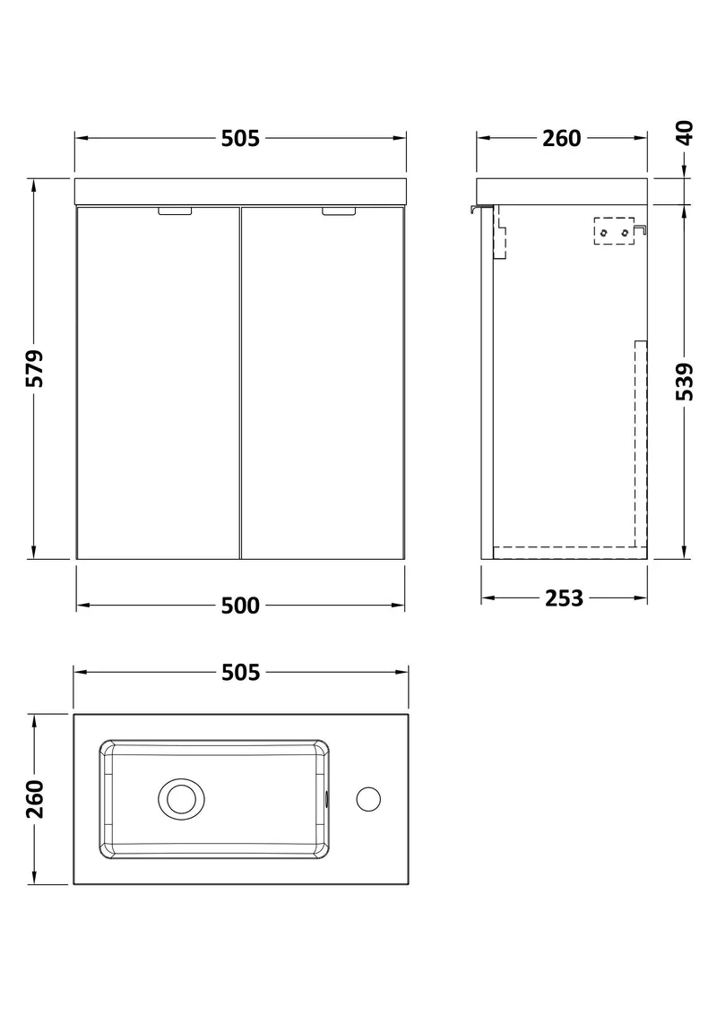 Fusion 500mm Slimline Wall Hung Vanity Unit & Basin - Bleached Oak Woodgrain