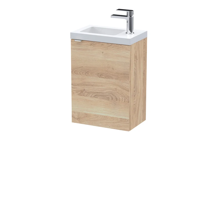 Fusion 400mm Slimline Wall Hung Vanity Unit & Basin - Bleached Oak Woodgrain
