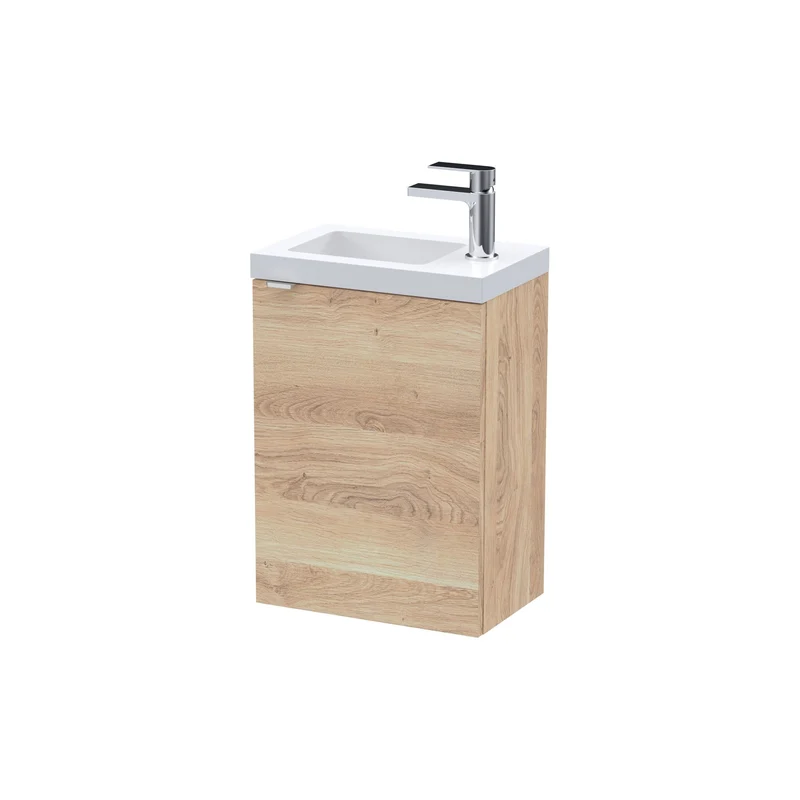 Fusion 400mm Slimline Wall Hung Vanity Unit & Basin - Bleached Oak Woodgrain