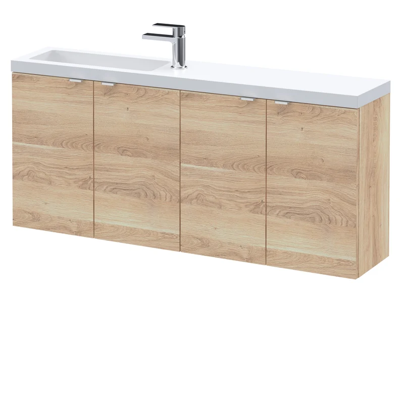 Fusion 1200mm Slimline Wall Hung Vanity Unit & Basin - Bleached Oak Woodgrain