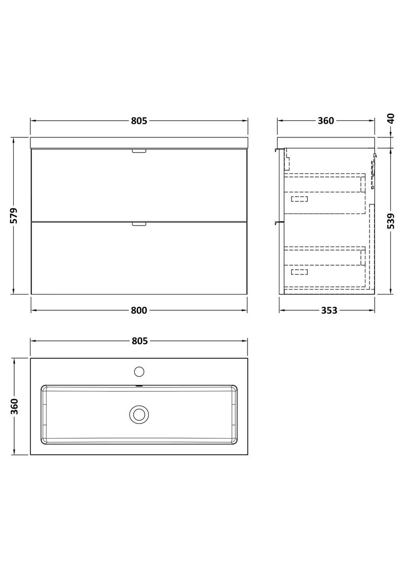 Fusion 800mm Wall Hung 2 Drawer Vanity Unit & Polymarble Basin - Bleached Oak Woodgrain