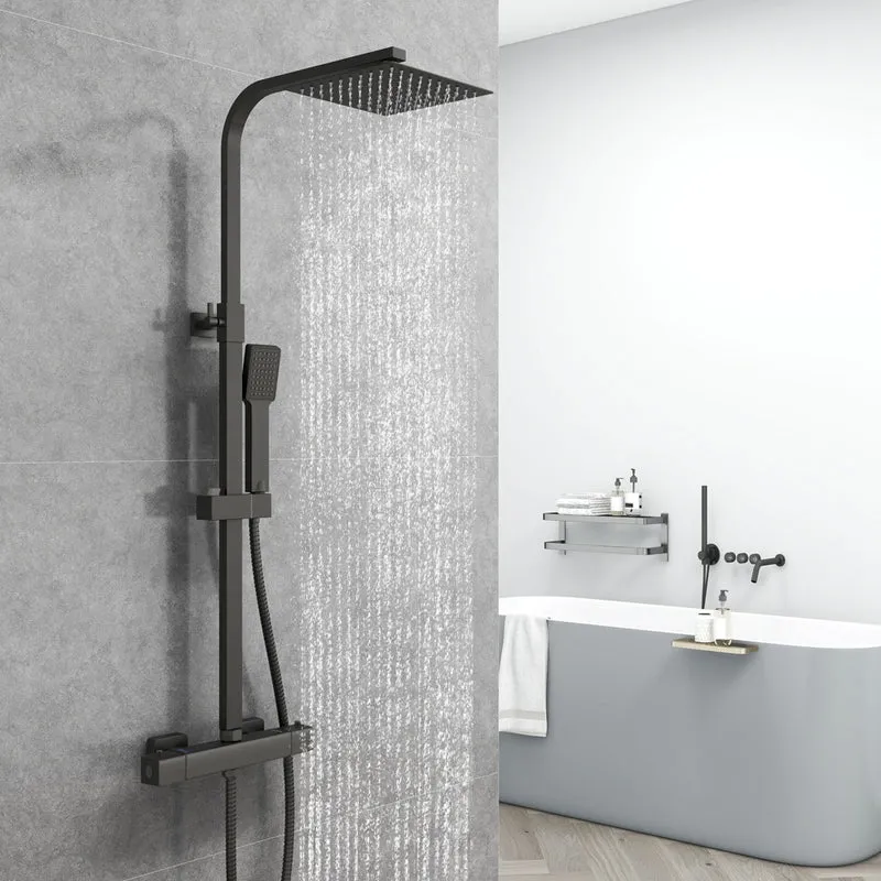 AICA Noir Colonne de Douche Thermostatique avec Mitigeur Hauteur Réglable Système Mitigeur Thermostatique Douche