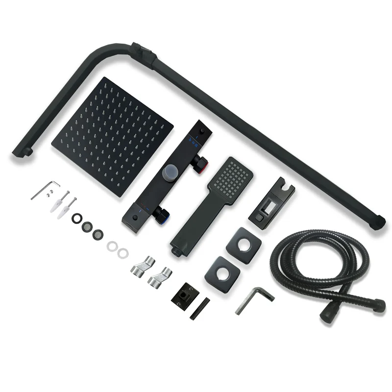 AICA Noir Colonne de Douche Thermostatique avec Mitigeur Hauteur Réglable Système Mitigeur Thermostatique Douche