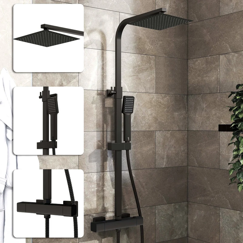 AICA 25 cm Colonne de douche thermostatique carrée de avec robinet thermostatique