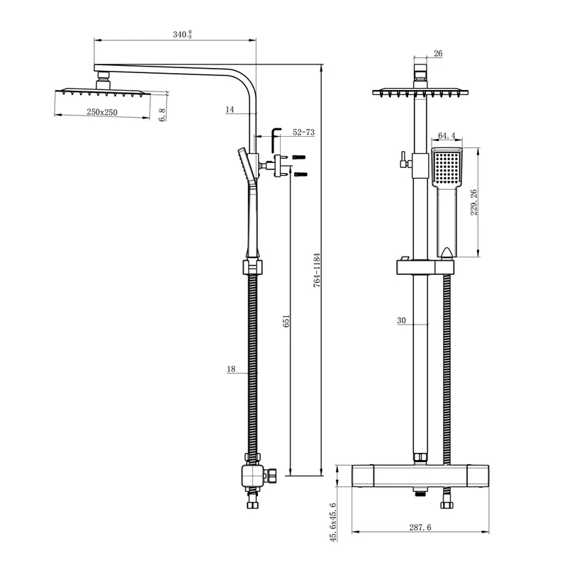 AICA 25 cm Colonne de douche thermostatique carrée de avec robinet thermostatique