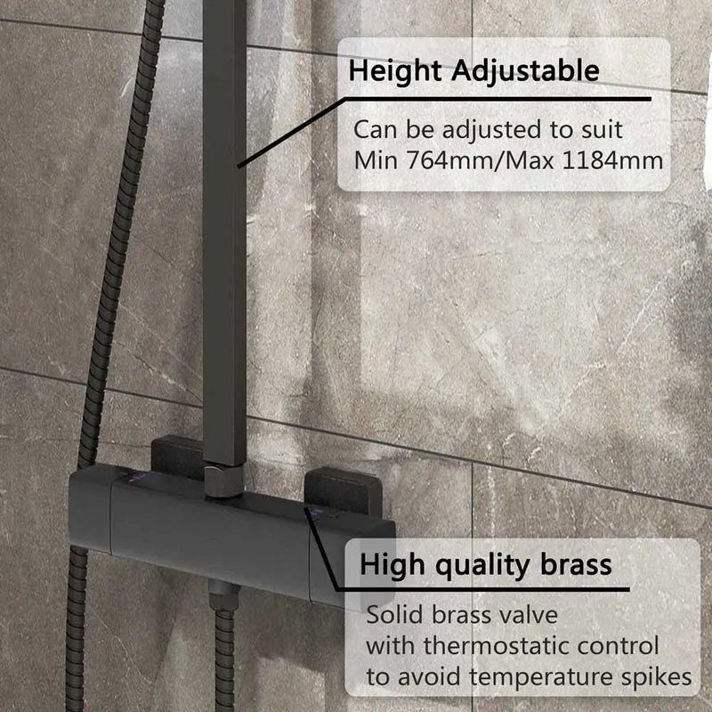AICA 25 cm Colonne de douche thermostatique carrée de avec robinet thermostatique