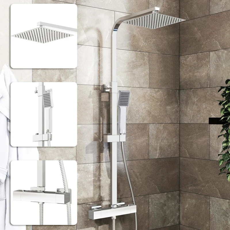 AICA 25cm Colonne de douche thermostatique carrée de avec robinet thermostatique