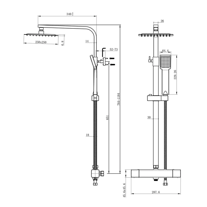 AICA 25cm Colonne de douche thermostatique carrée de avec robinet thermostatique