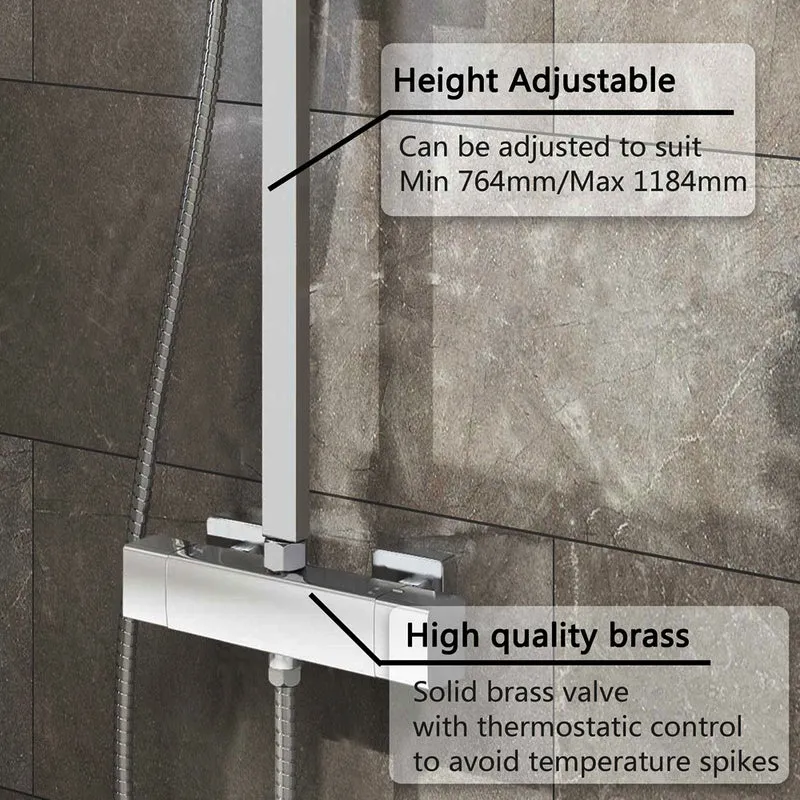AICA 25cm Colonne de douche thermostatique carrée de avec robinet thermostatique