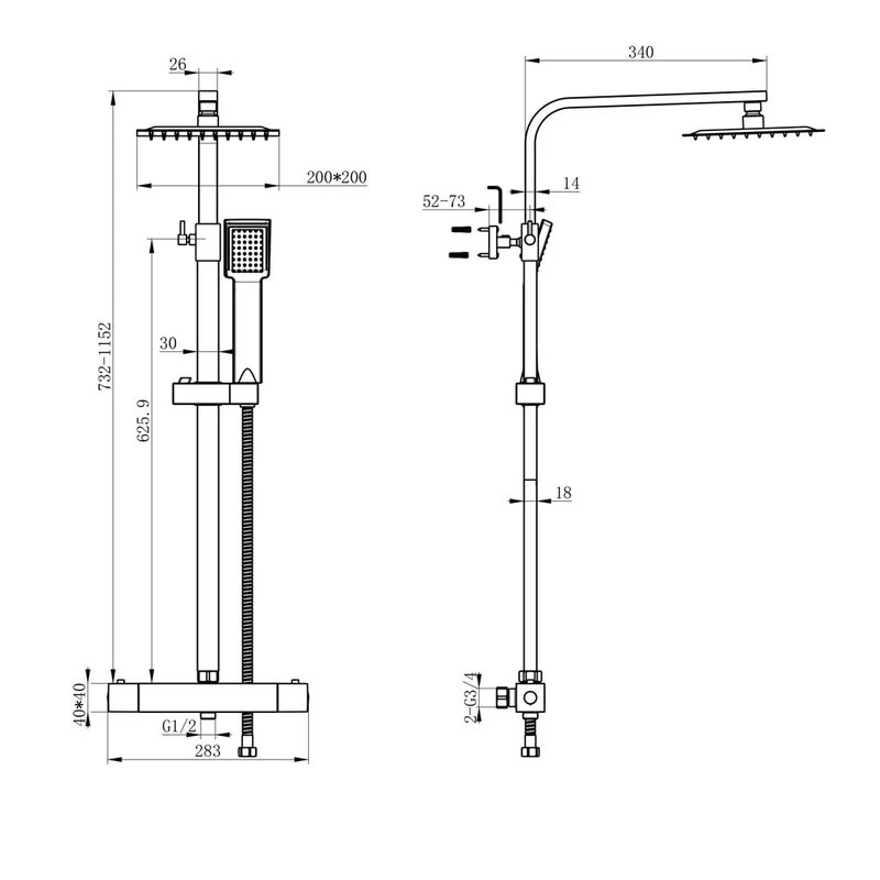 AICA Colonne de Douche Thermostatique Hauteur Réglable Système Mitigeur Thermostatique Douche
