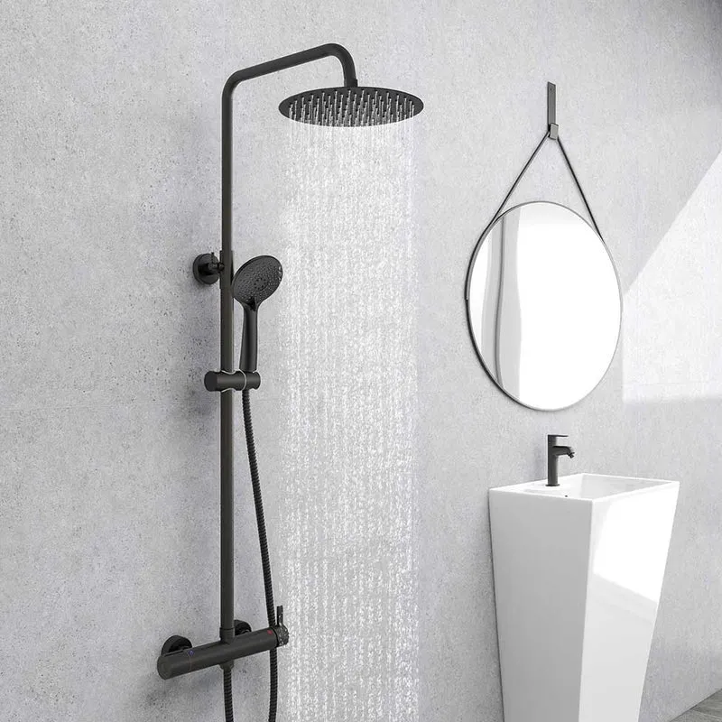 AICA Colonne de douche avec mitigeur mécanique,, colonne de douche noire réglable en hauteur, robinet de douche de salle de bain