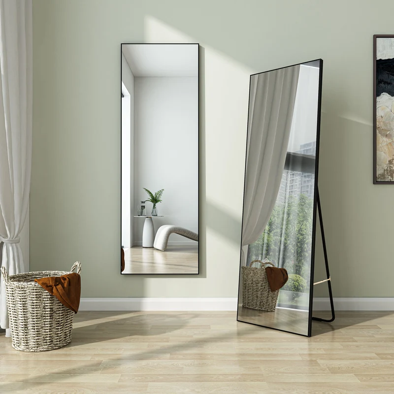 AICA Miroir sur pied au sol 140x40cm,miroir pleine longueur,à suspendre ou à poser,cadre noir