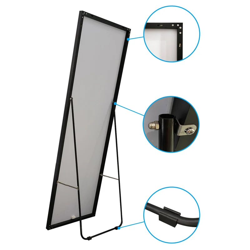 AICA Miroir sur pied au sol 140x40cm,miroir pleine longueur,à suspendre ou à poser,cadre noir