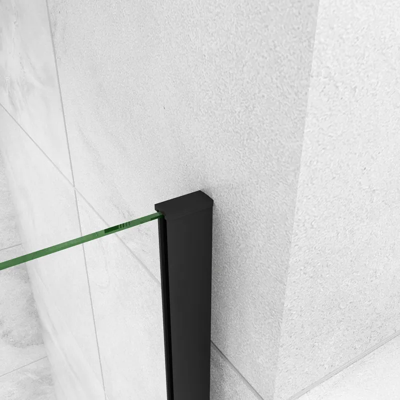 AICA porte de douche battante avec 2 éléments fixes Profilé noir mat Porte de douche Hauteur 200cm en verre anticalcaire