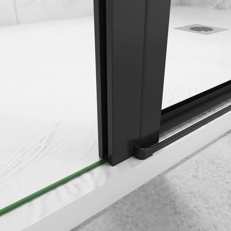 AICA porte de douche battante avec 2 éléments fixes Profilé noir mat Porte de douche Hauteur 200cm en verre anticalcaire