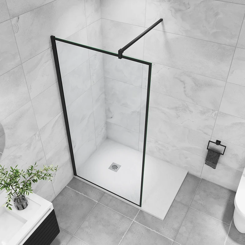 AICA paroi de douche noire 80-140x200cm paroi de douche à l'italienne en 8mm verre anticalcaire avec barre de fixation 140cm en carré