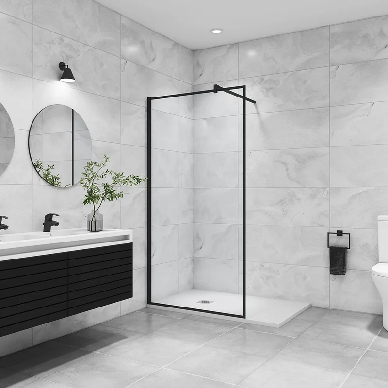 AICA paroi de douche noire 80-140x200cm paroi de douche à l'italienne en 8mm verre anticalcaire avec barre de fixation 140cm en carré