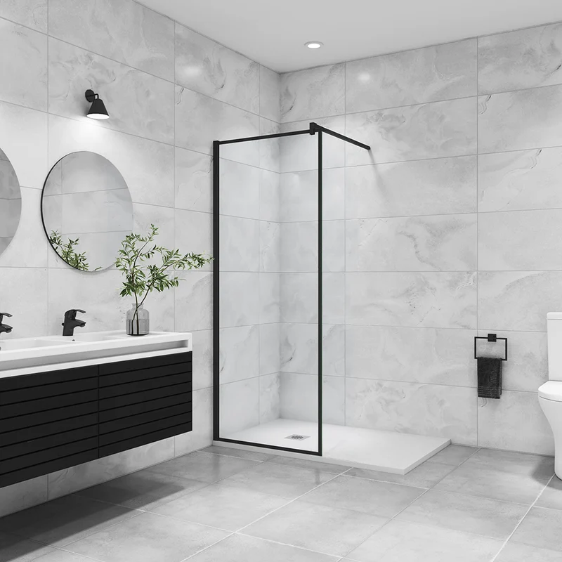 AICA paroi de douche noire 80-140x200cm paroi de douche à l'italienne en 8mm verre anticalcaire avec barre de fixation 140cm en carré