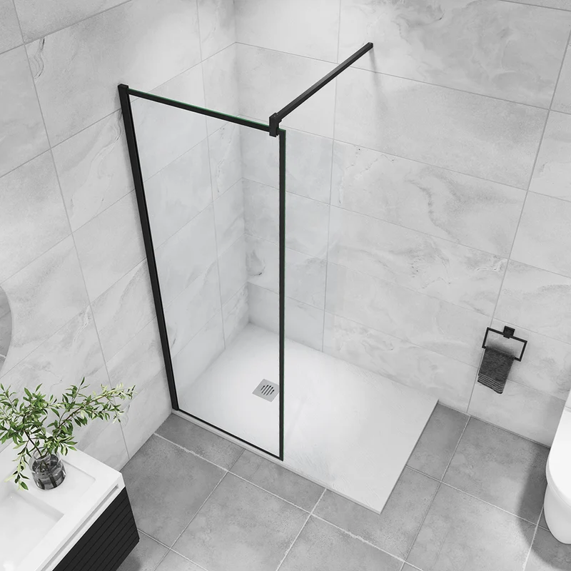 AICA paroi de douche noire 80-140x200cm paroi de douche à l'italienne en 8mm verre anticalcaire avec barre de fixation 140cm en carré