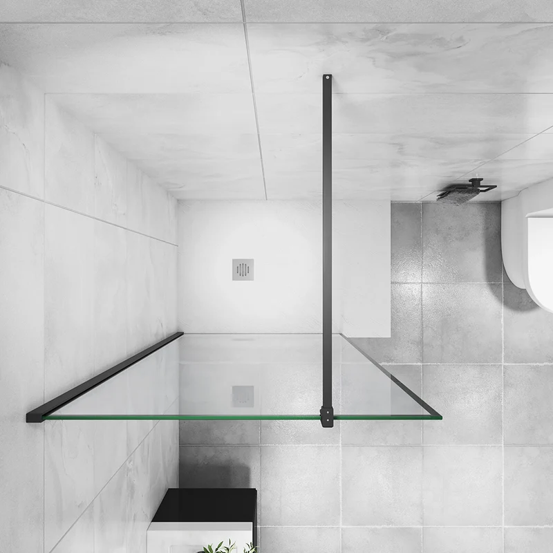 AICA paroi de douche noire 80-140x200cm paroi de douche à l'italienne en 8mm verre anticalcaire avec barre de fixation 140cm en carré