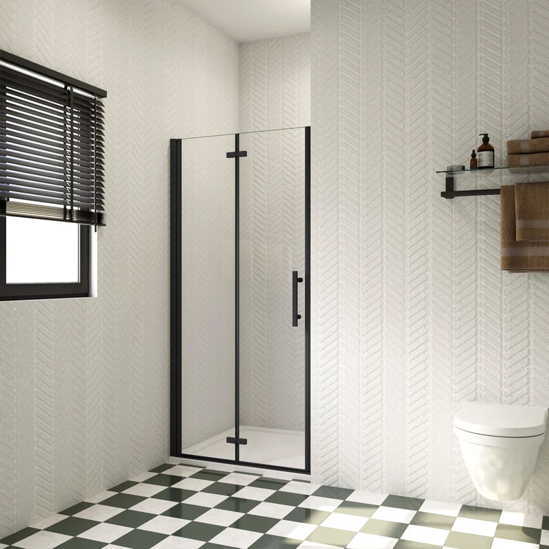 AICA porte de douche noire H.195cm en verre anticalcaire