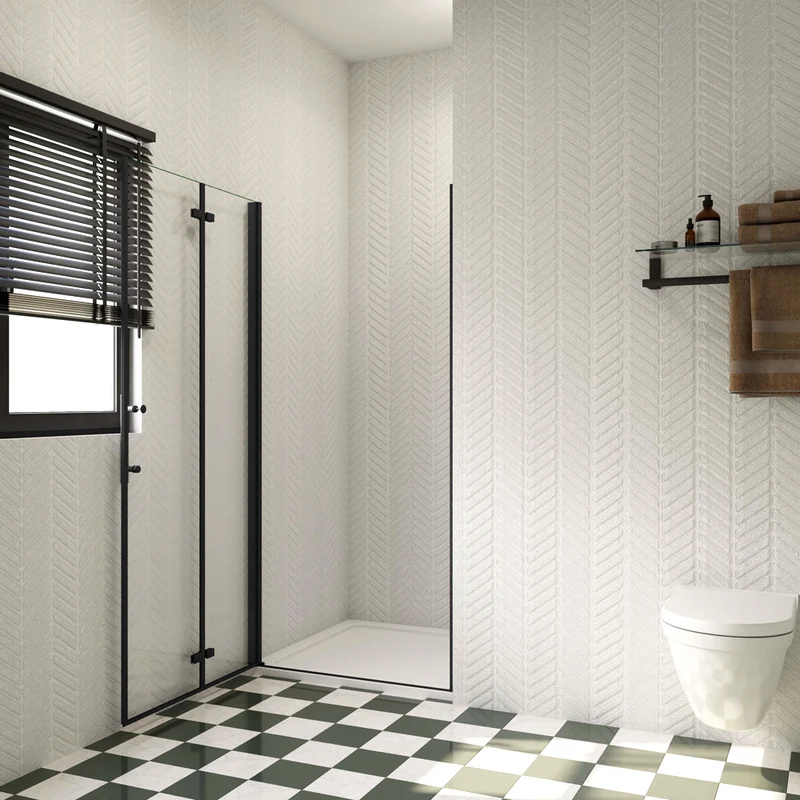 AICA porte de douche noire H.195cm en verre anticalcaire