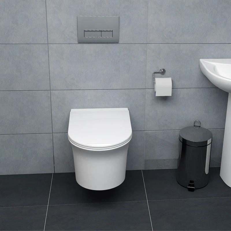 AICA WC Suspendu 52,5x36x36cm Avec Abattant Ultra Fin Soft-Close et Sans Bride