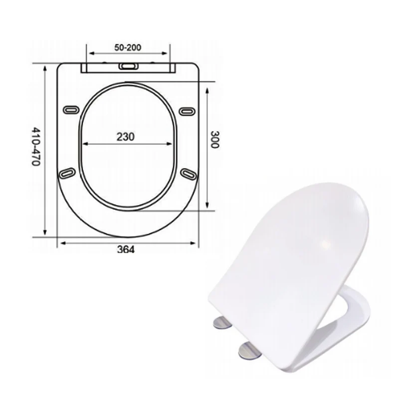 AICA WC Suspendu 52,5x36x36cm Avec Abattant Ultra Fin Soft-Close et Sans Bride