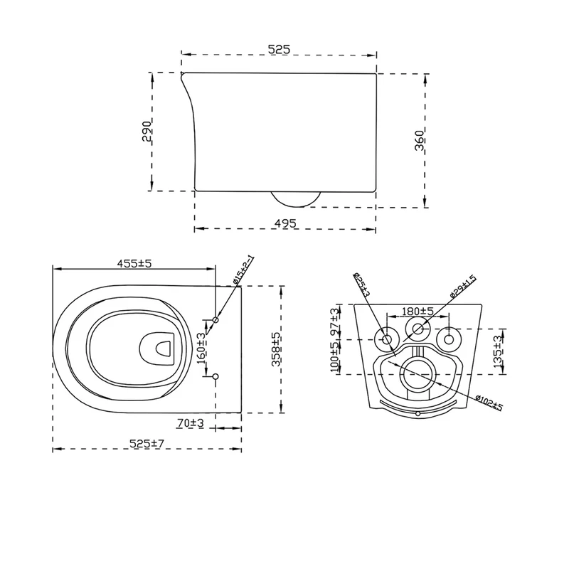AICA WC Suspendu 52,5x36x36cm Avec Abattant Ultra Fin Soft-Close et Sans Bride