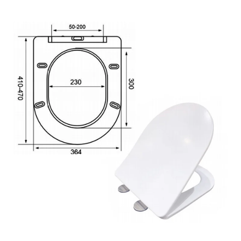 AICA Sans Bride WC Suspendu Abattant Ultra Fin Soft-Close 52,5x36x36cm
