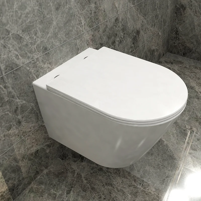 AICA WC Suspendu Avec Abattant Ultra Fin Soft-Close Sans Bride Blanc
