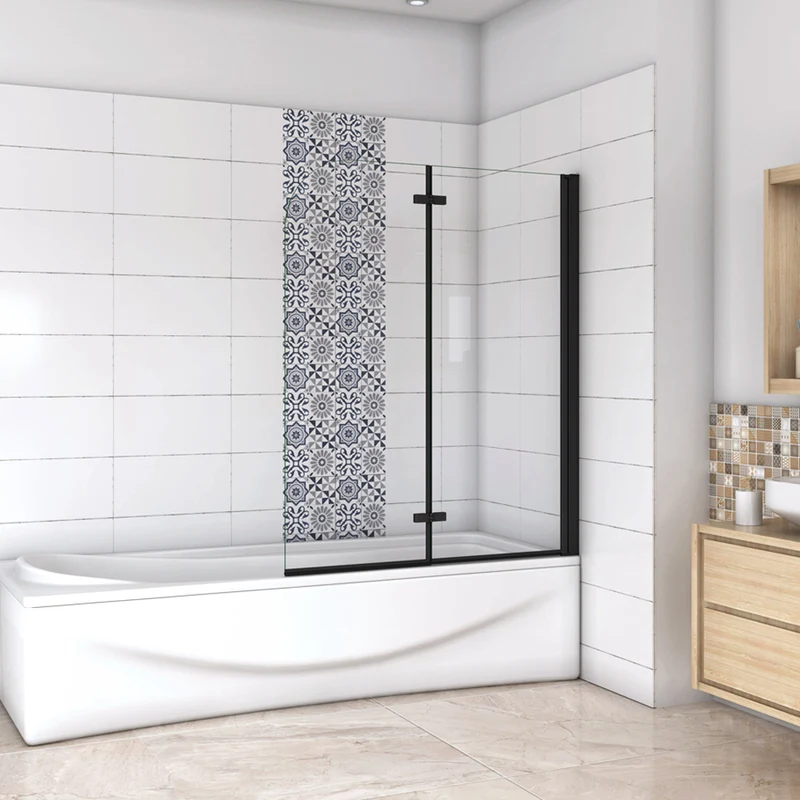 AICA pare-baignoire noir pivotante pliant 90-120 x140cm en verre anticalcaire