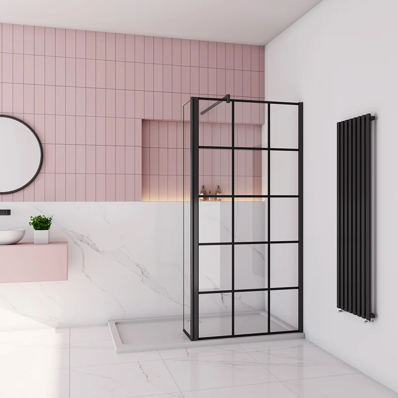 AICA paroi de douche industrielle avec un retour pivotant 30cm livré avec une barre de stabilisation 90cm