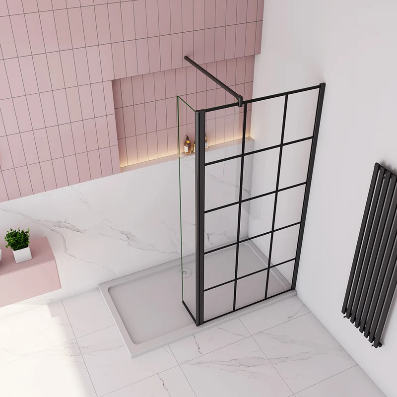 AICA paroi de douche industrielle avec un retour pivotant 30cm livré avec une barre de stabilisation 90cm