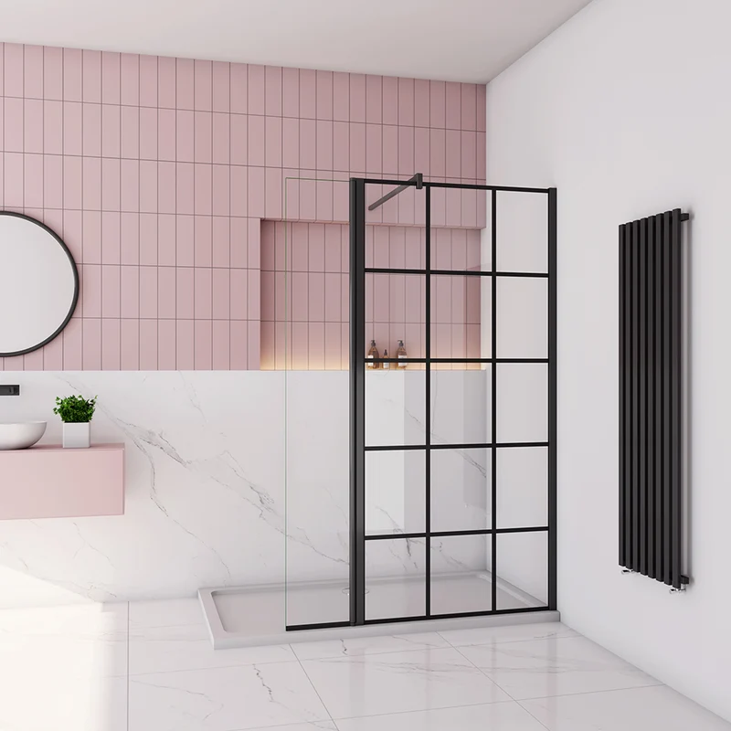 AICA paroi de douche industrielle avec un retour pivotant 30cm livré avec une barre de stabilisation 90cm