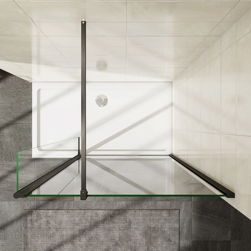 AICA paroi de douche industrielle noire avec un retour pivotant 30cm livré avec une barre de stabilisation 90cm