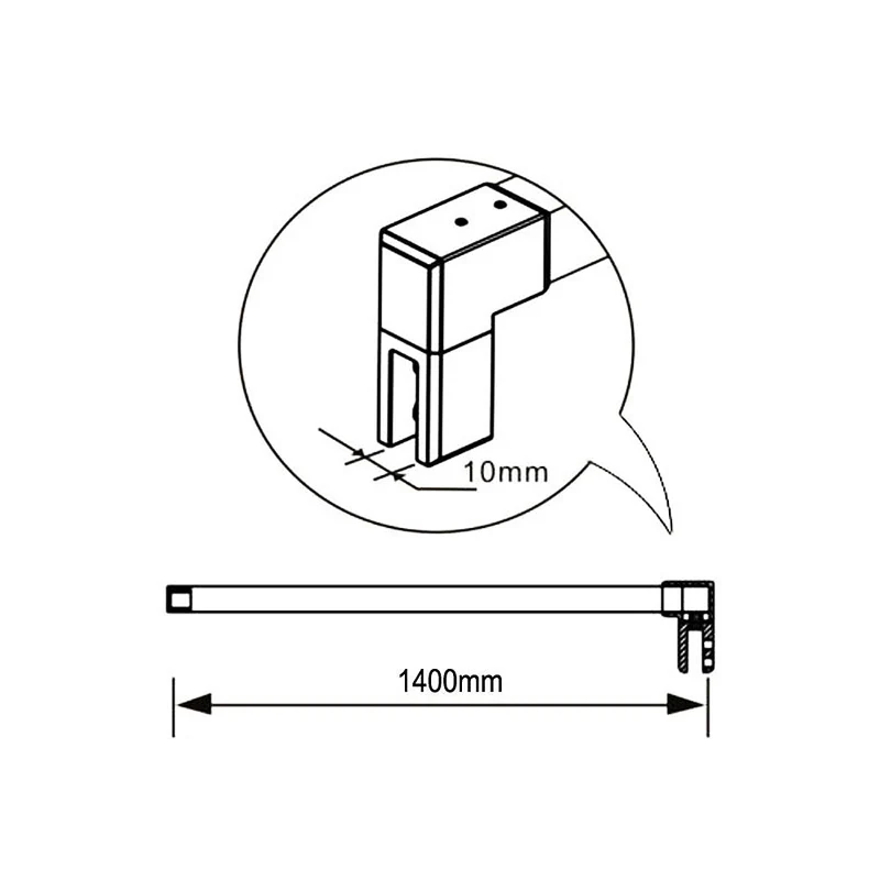 AICA paroi de douche industrielle noire avec un retour pivotant 30cm livré avec une barre de stabilisation 90cm