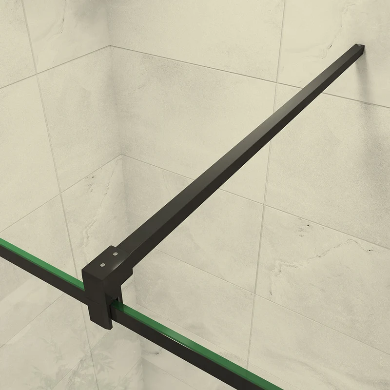 AICA paroi de douche industrielle noire avec un retour pivotant 30cm livré avec une barre de stabilisation 90cm
