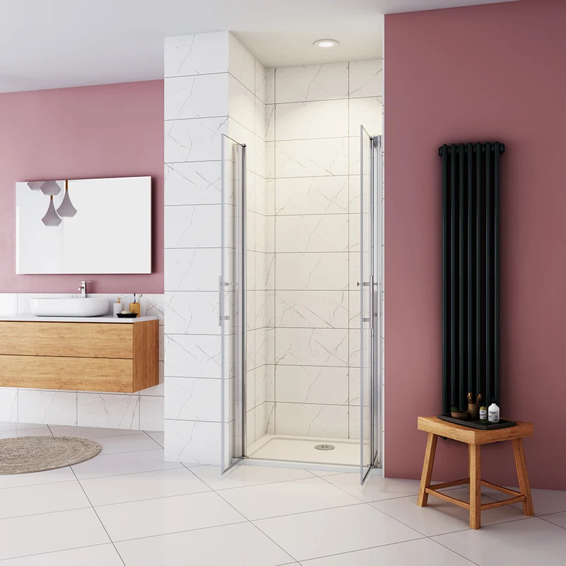 AICA porte de douche battante 187cm ou 197cm en niche verre transparent