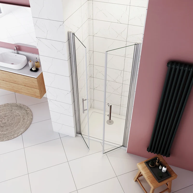 AICA porte de douche battante 187cm ou 197cm en niche verre transparent