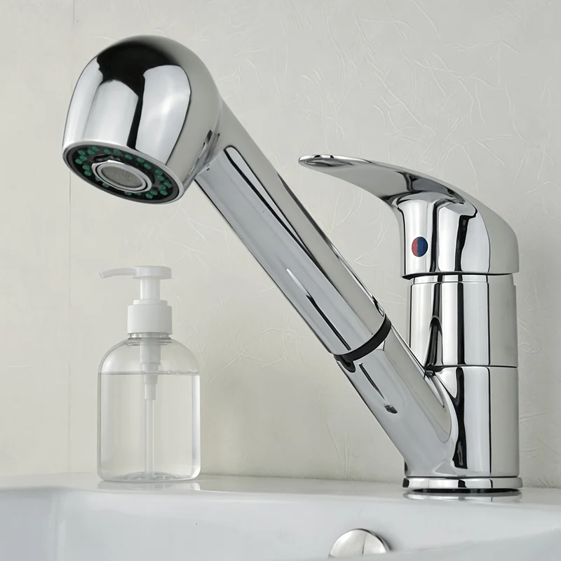 Mitigeur de lavabo chromé bas avec douchette extractible de 16 cm
