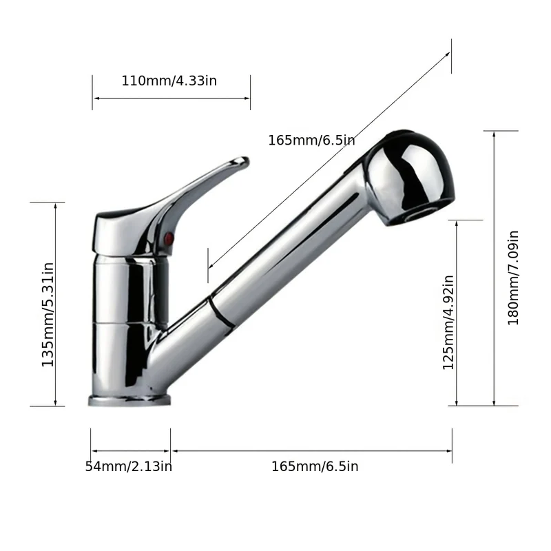 Mitigeur de lavabo chromé bas avec douchette extractible de 16 cm