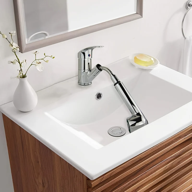Mitigeur de lavabo chromé bas avec douchette extractible de 16 cm