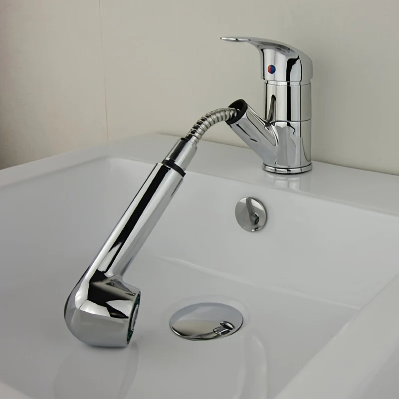 Mitigeur de lavabo chromé bas avec douchette extractible de 16 cm
