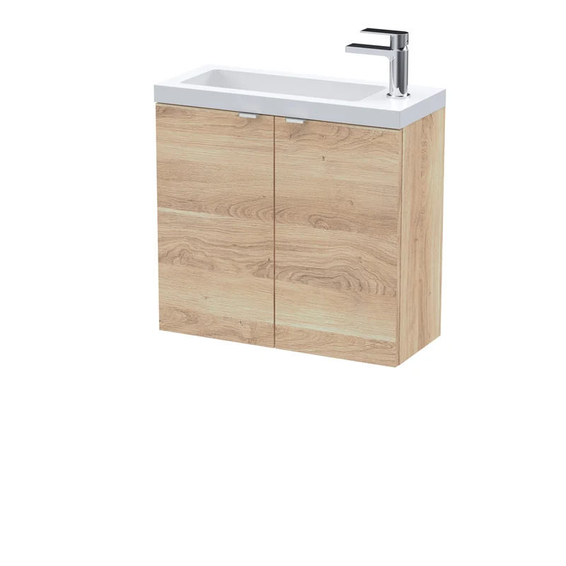Fusion 600mm Slimline Wall Hung Vanity Unit & Basin - Bleached Oak Woodgrain