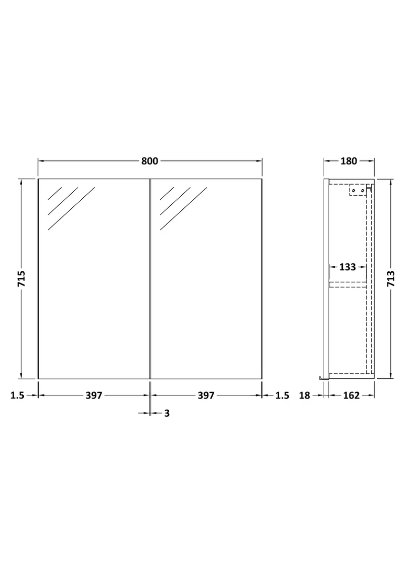 Fusion 800mm Mirror Cabinet - Bleached Oak Woodgrain