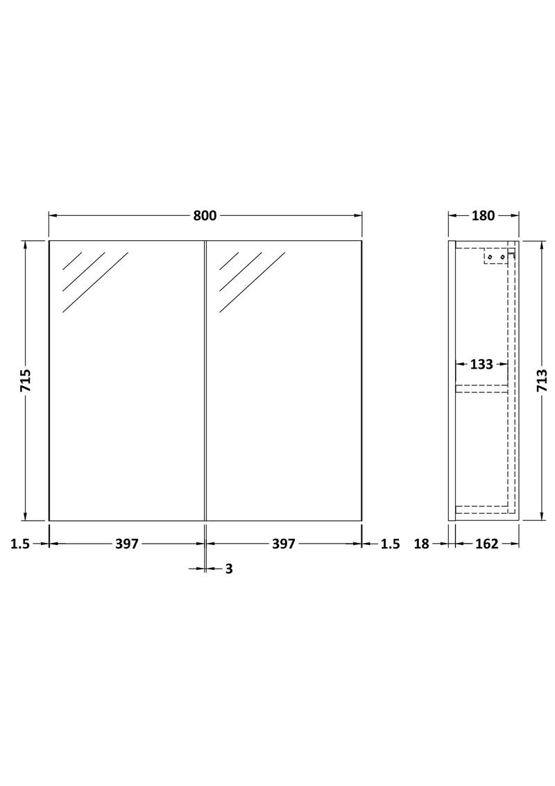Fusion 800mm Mirror Cabinet - Bleached Oak Woodgrain